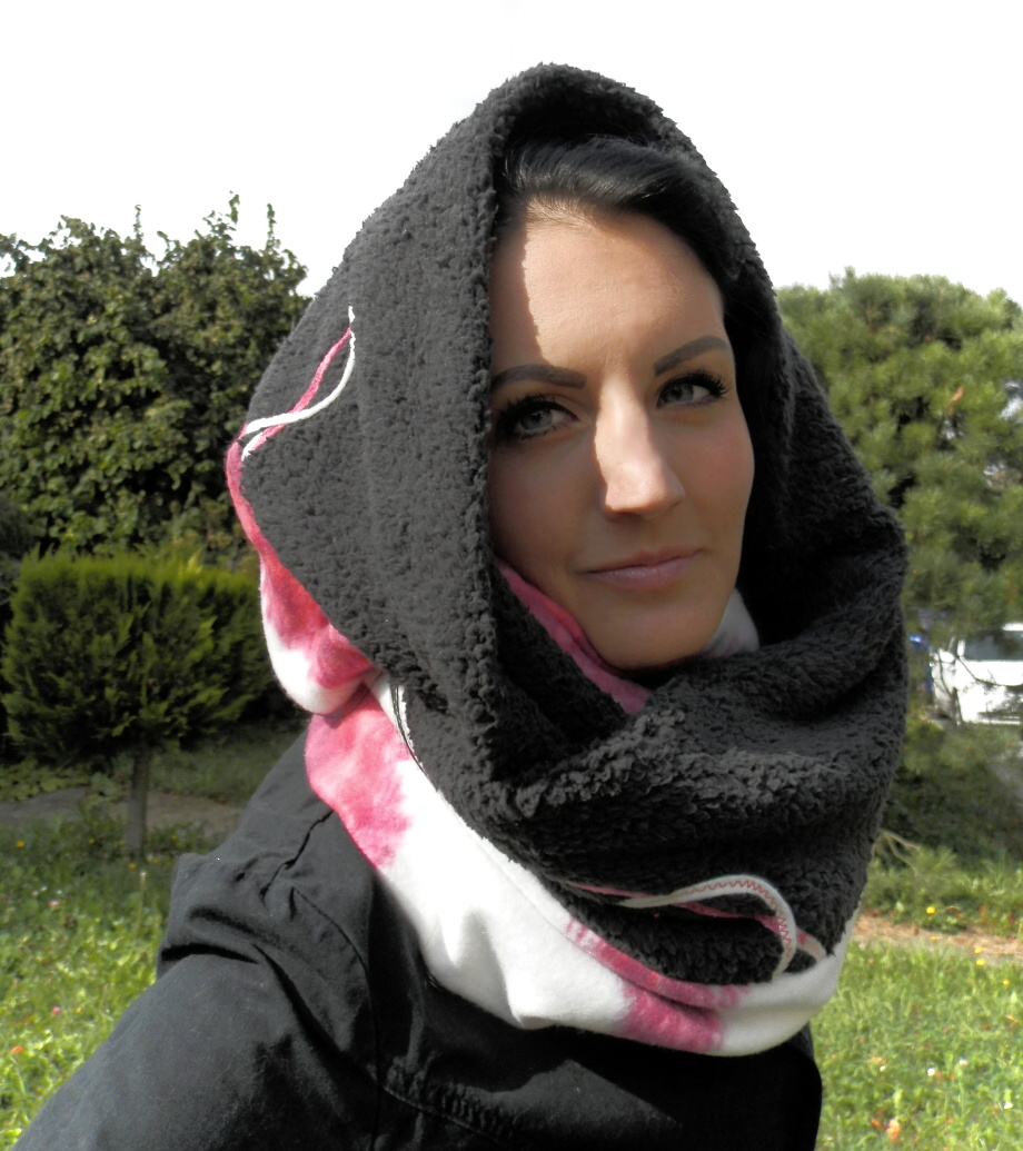 nákrčník,tunel,zimní čená s bílorůžovou