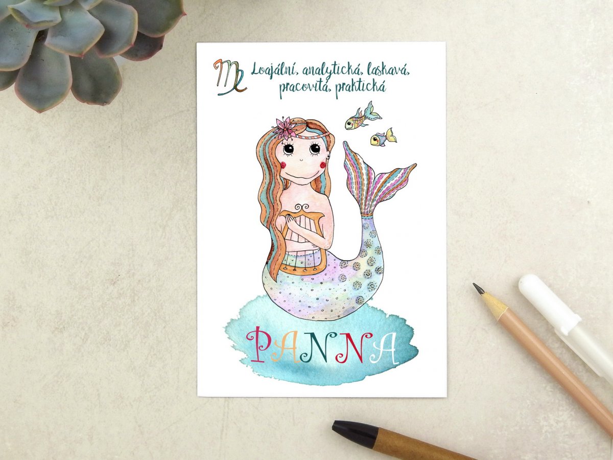 Znamení zvěrokruhu Panna - pohlednice