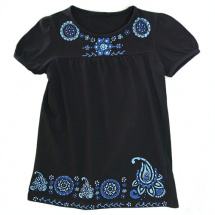 Černé tuniko tričko světle a tmavě modré květy