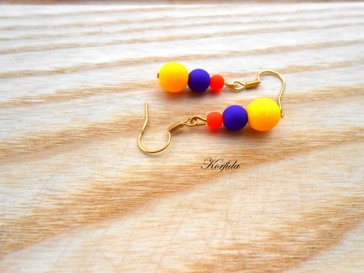 Náušnice neonky oranžová+oranžová+fialová 