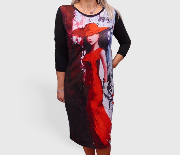 Pouzdrové šaty - dáma v klobouku, velikost M - akční cena!