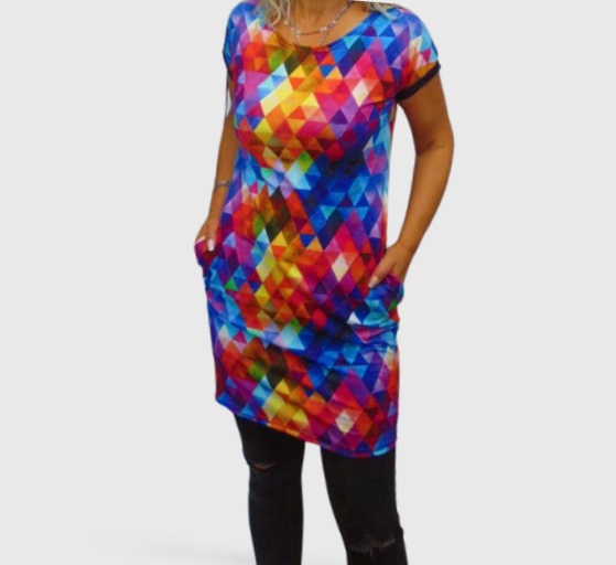 Šaty s kapsami - barevné trojúhelníky S - XXXL