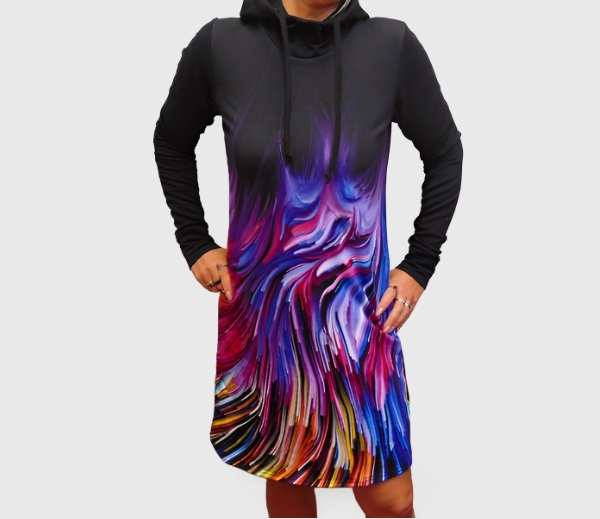 Mikinové šaty s kapucí - barevné čáry S - XXXL