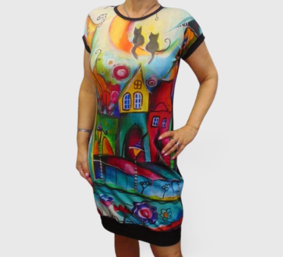 Šaty - barevné domky S - XXXL