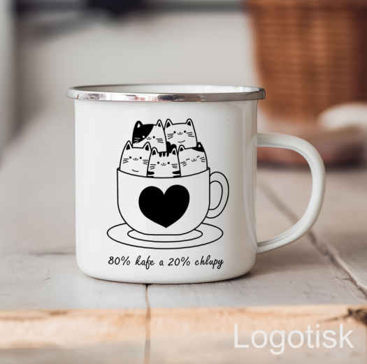 Plechový hrnek potisk KAFE S CHLUPY