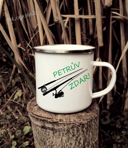 Plechový/smaltovaný hrnek Udice,Petrův Zdar