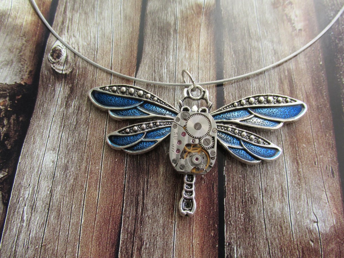 VÁŽKA...modrá,steampunkový přívěsek 