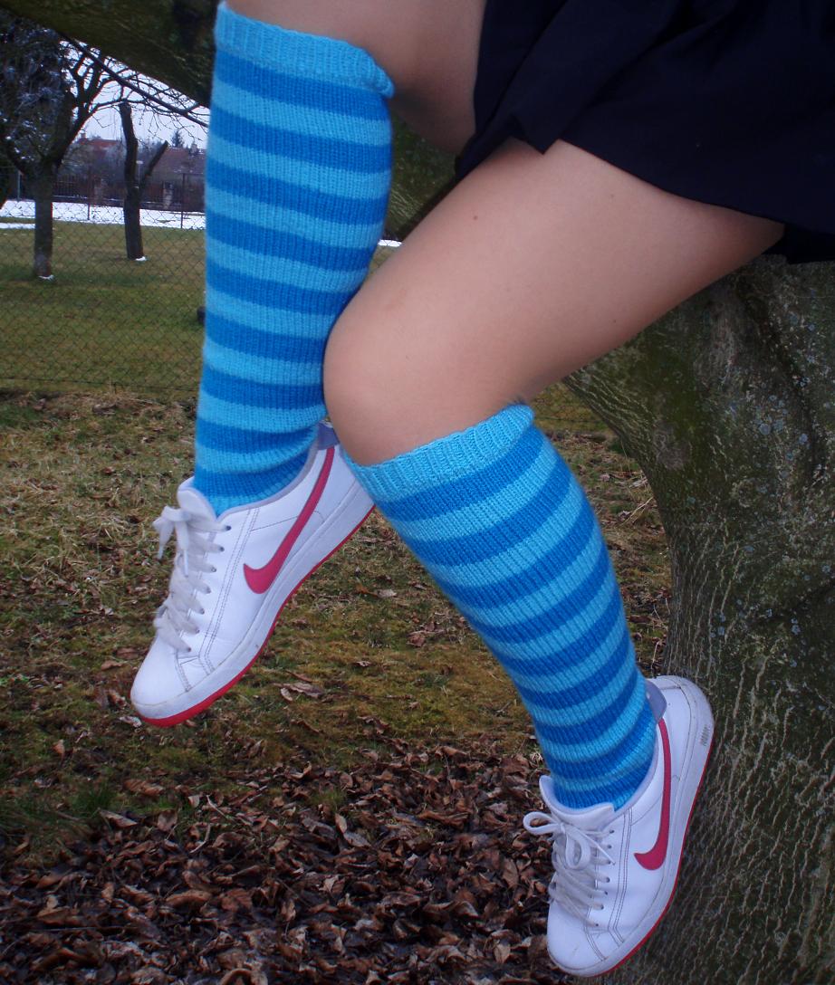 Ručně pletené podkolenky - tyrkysové