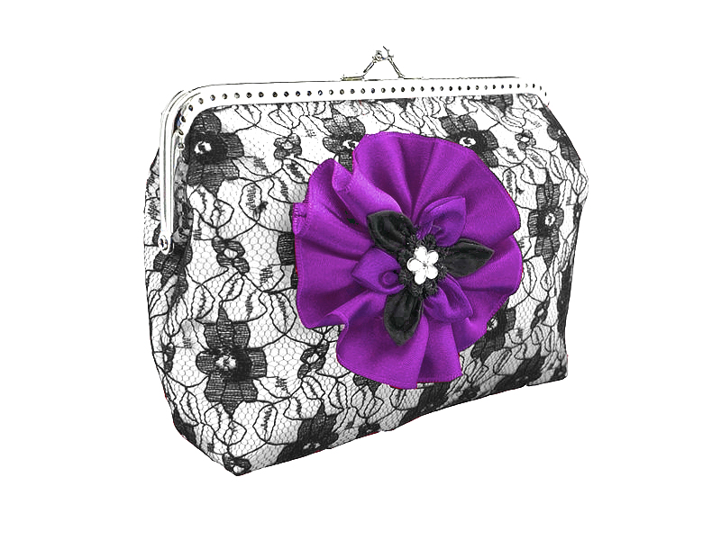 Krajková společenská kabelka bílá s černou 0455A