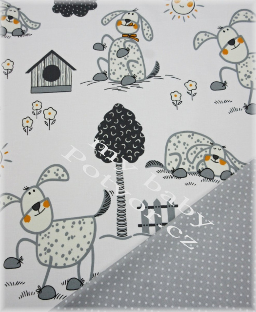 Povlečení do postýlky 110x125, 35x55 Pejsci s puntíky