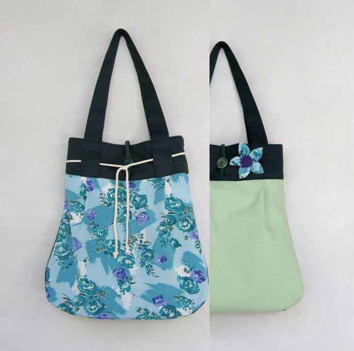 Zeleno-fialová květovaná  OBOUSTRANNÁ taška 2v1