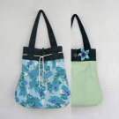 Zeleno-fialová květovaná  OBOUSTRANNÁ taška 2v1