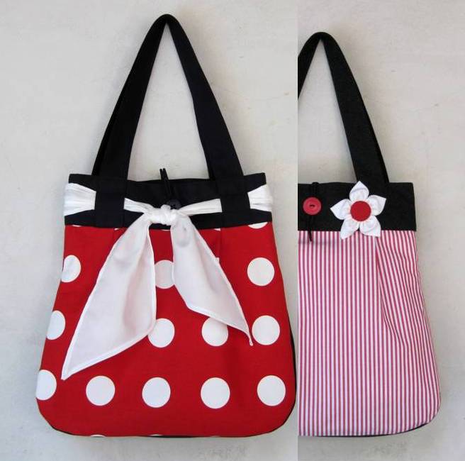 Červenobílá s proužkem OBOUSTRANNÁ taška 2v1