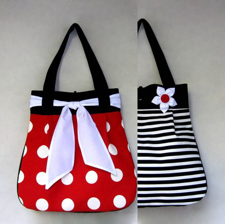 Červenobílá s proužkem OBOUSTRANNÁ taška 2v1