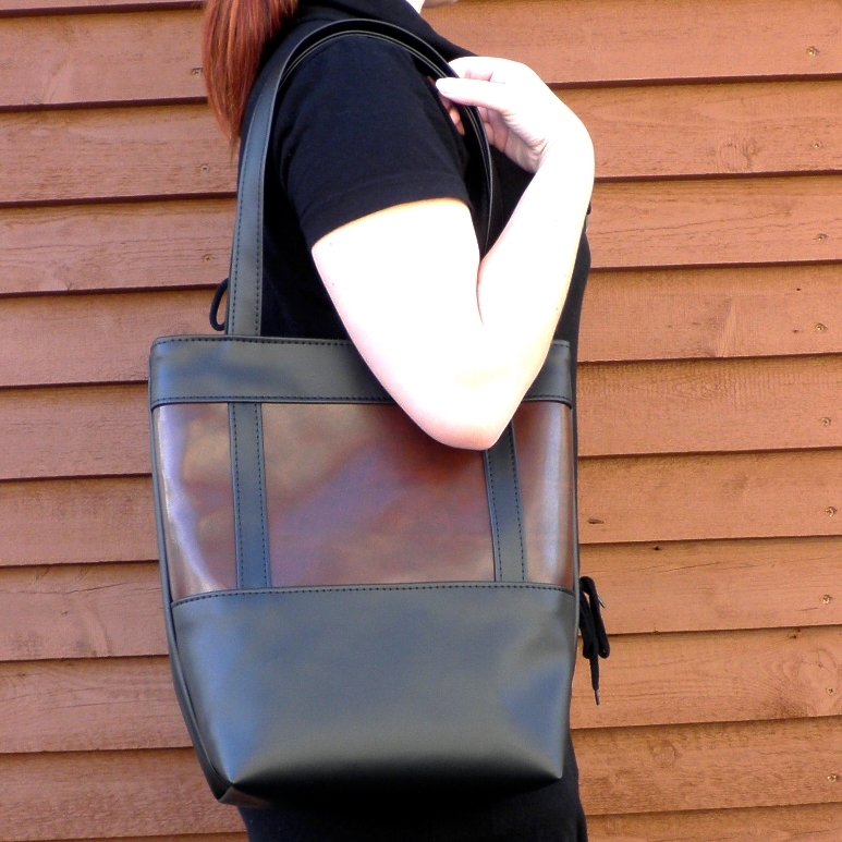 celokoženková kabelka Primma1- černá+hnědá