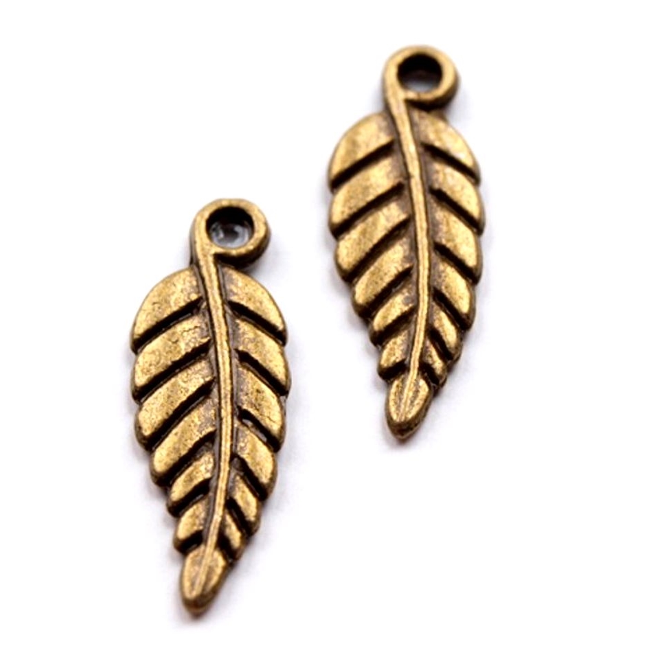 Přvěsek kovový lístek 6x20mm - 5ks - starobronzový