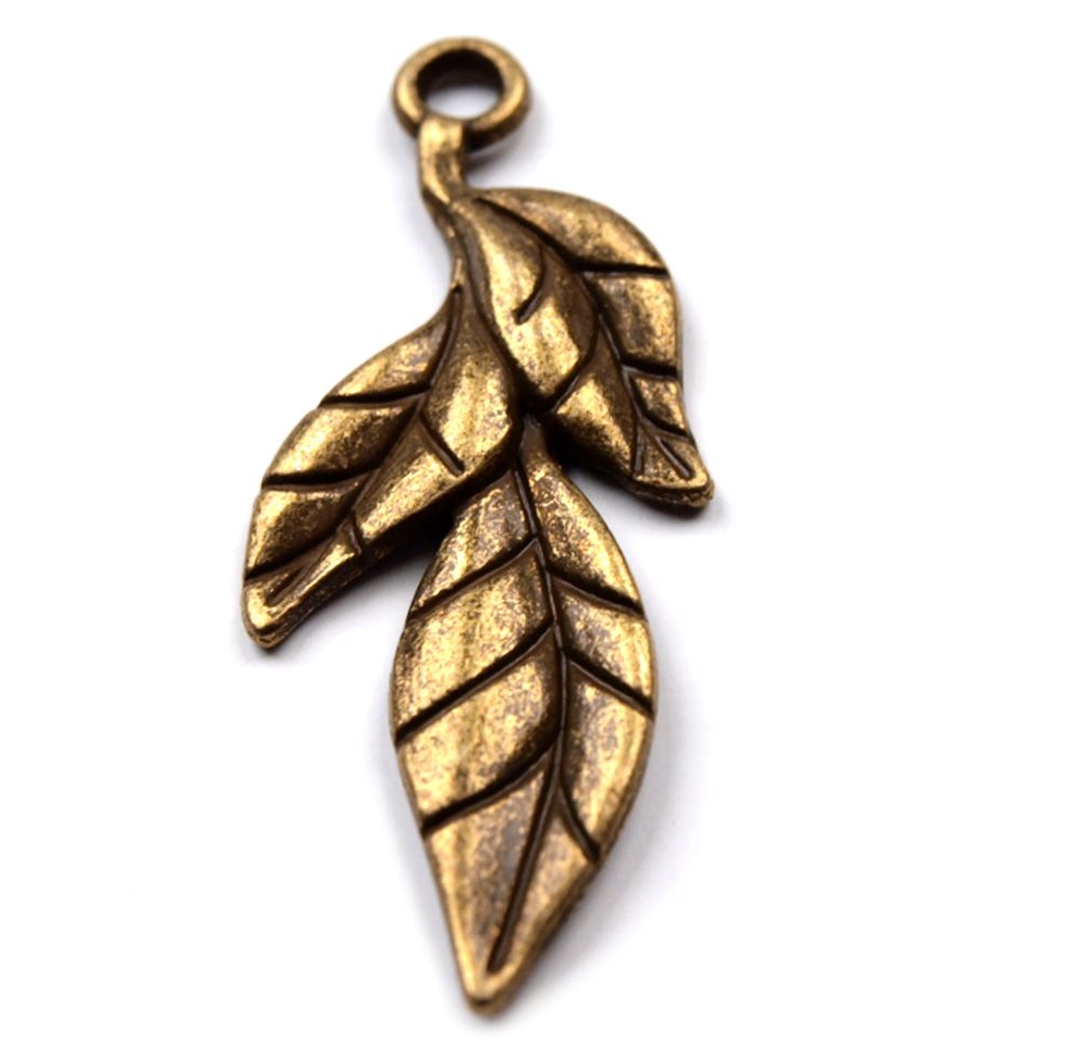 Přívěsek lístky 16x40mm - 2ks - staromosaz