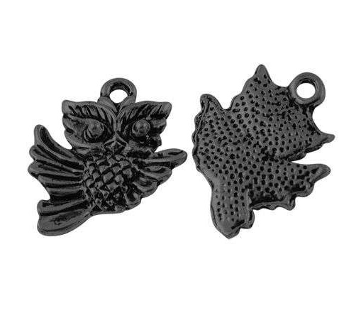 Přívěsek sova 20x17x3mm - černá - 2ks