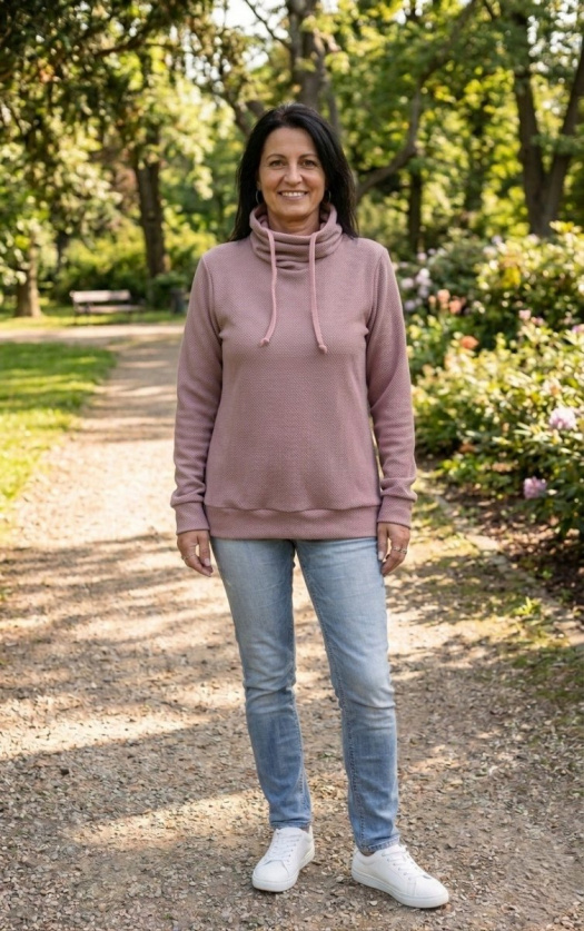 Mikina s rolákem - vaflový vzor - barva pudrová (teplákovina)