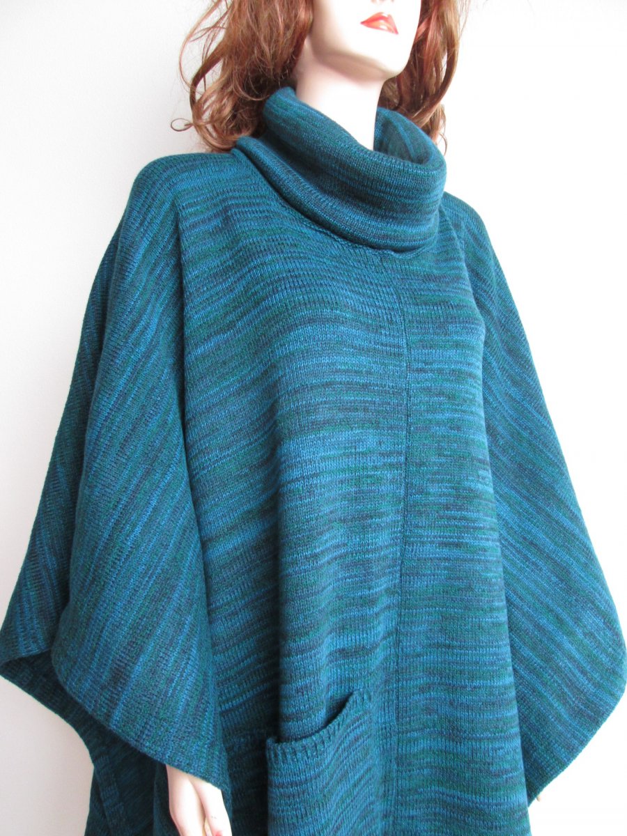 Pončo - petrol melír s rolákem