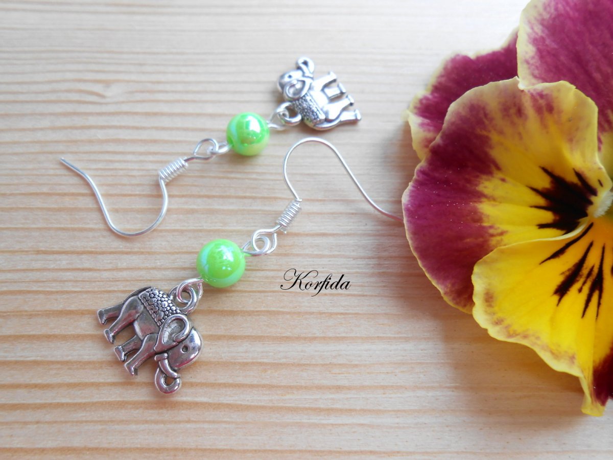 Náušnice sloníci + zelená (29/17)