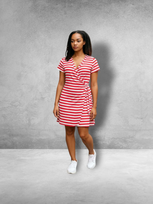 Dámské zavinovací šaty červený pruh