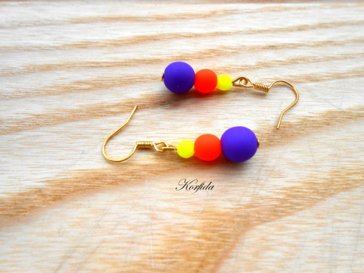Náušnice neonky fialová+oranžová+žlutá 