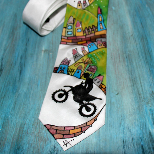 Malovaná kravata s motorkou SKLADEM