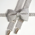Pánský set motýlek a šle - šedý na bílé tečky