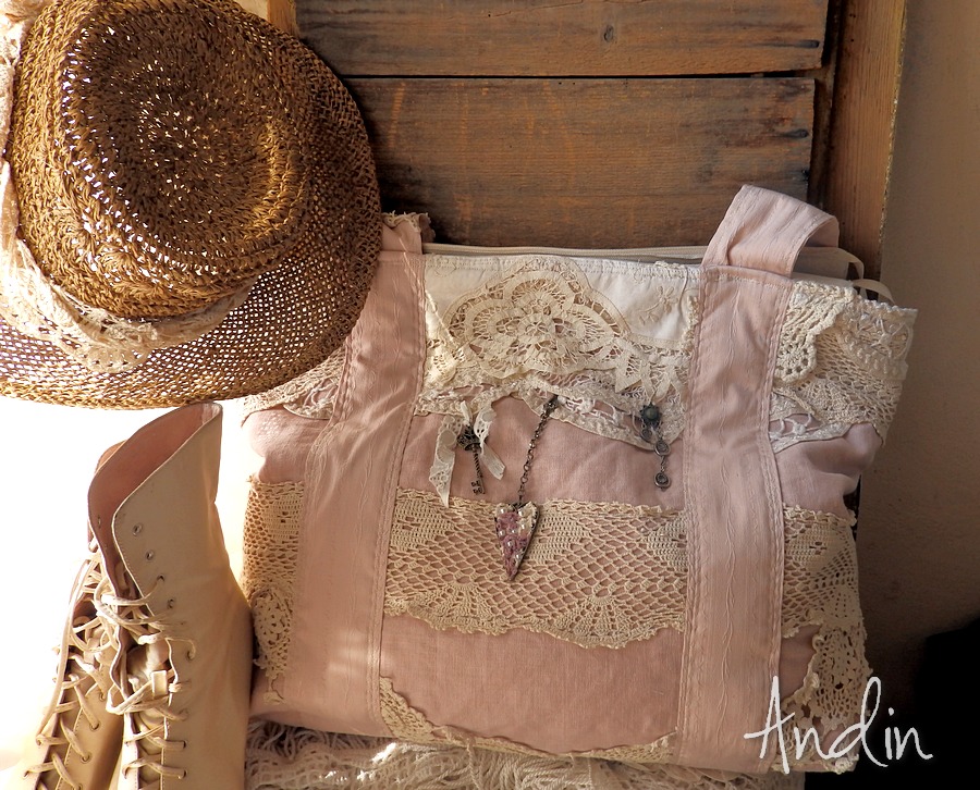 Lněná taška shabby chic