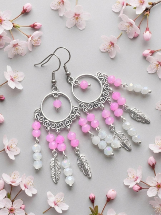 Růžový orient - náušnice s korálky