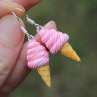 Růžové zmrzlinky točené, jemně míchané , fimo náušnice