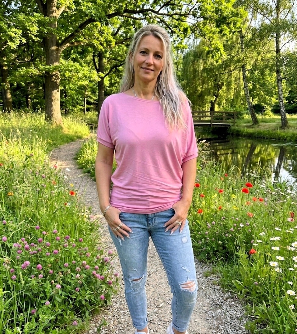 Tričko s širokým lodičkovým výstřihem - růžová barva (viskóza) 