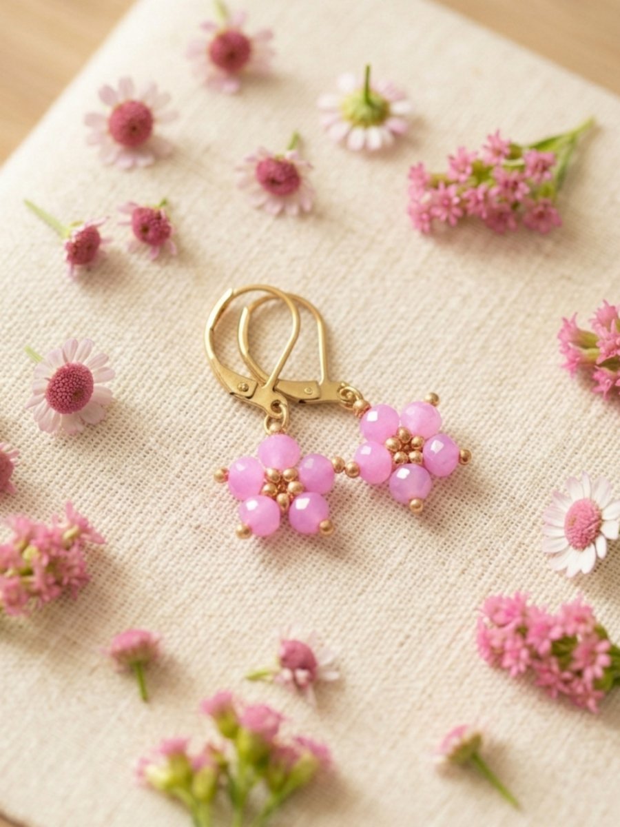 Růžové květinkové náušnice - S. Steel