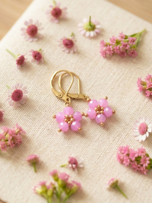 Růžové květinkové náušnice - S. Steel