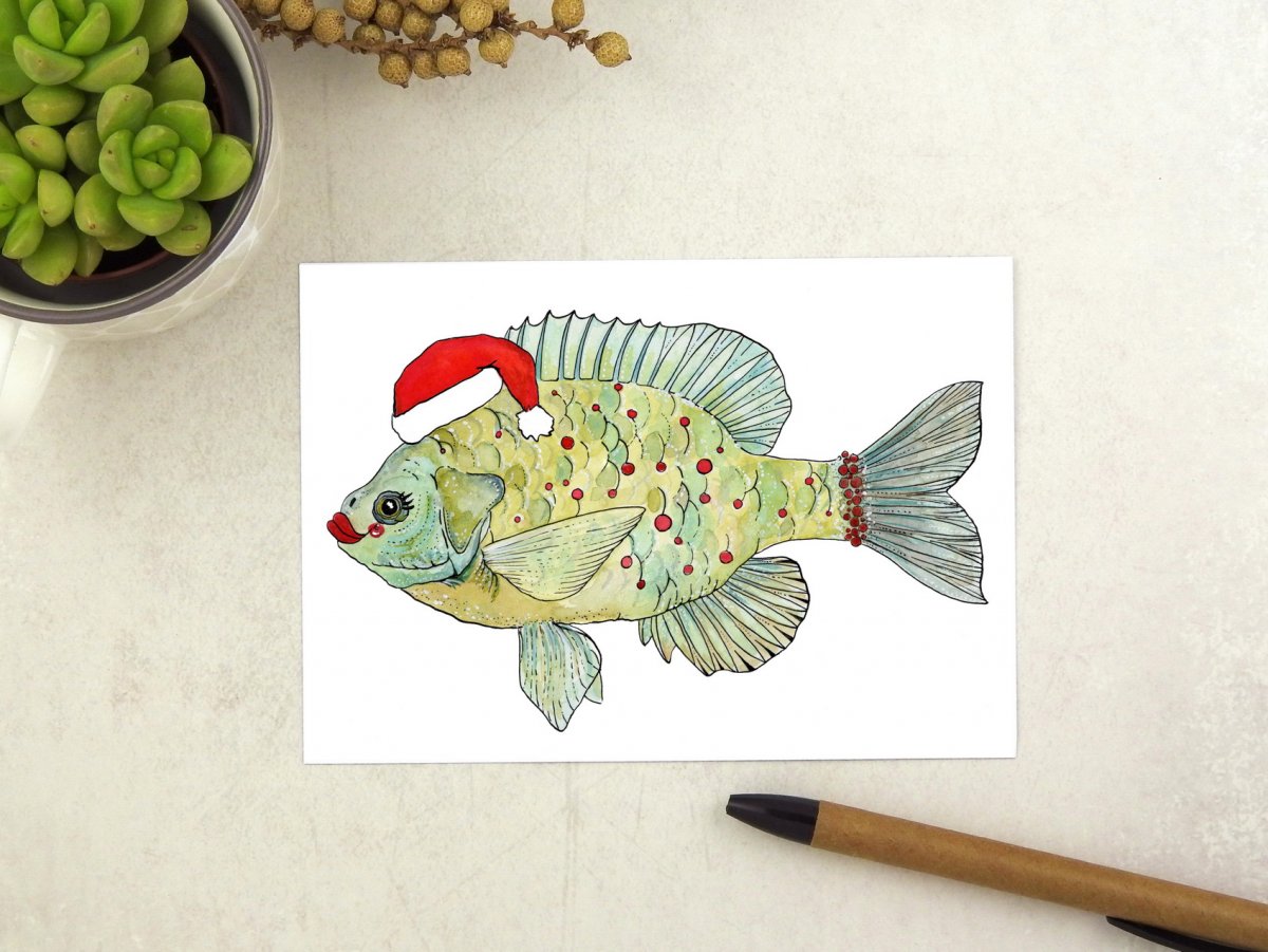 Pohlednice vánoční/zimní s kaprem