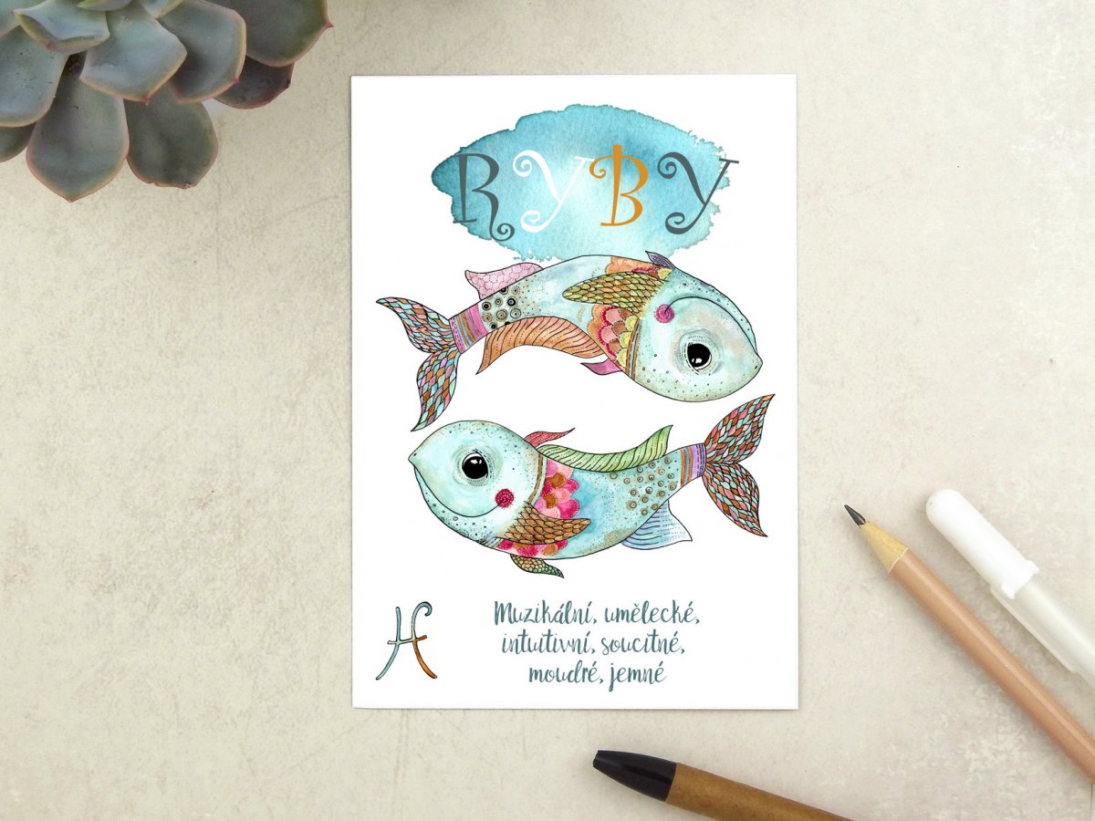 Znamení zvěrokruhu Ryby - pohlednice