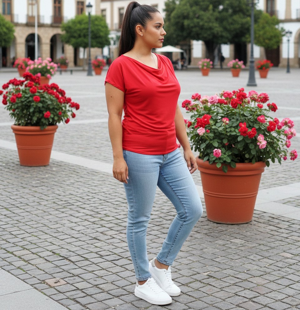 Halenka s vodou - červená barva (viskóza) AKČNÍ CENA DO 31.1.