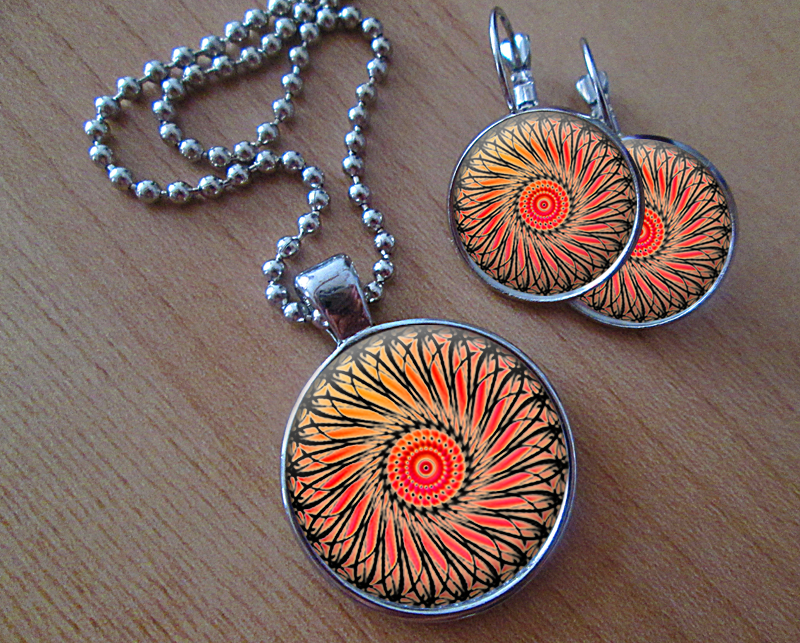 Sada náušniček a přívěsku "Oranžové ulity"