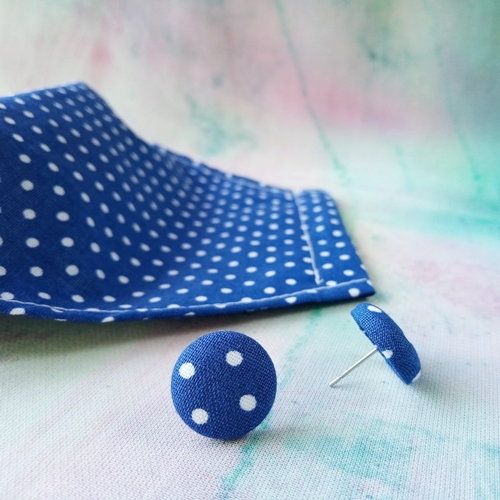 Sada rouška Modrá s puntíky + náušnice - skladem