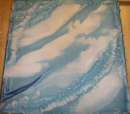100% hedvábní šátek 90 x 90 cm modrá fantazie