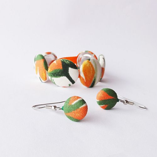 Buttonkový set oranžovo zelený s afro