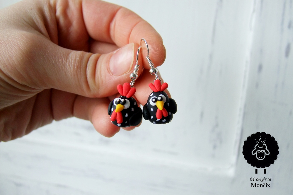 Slepičky kropenaté FIMO náušnice