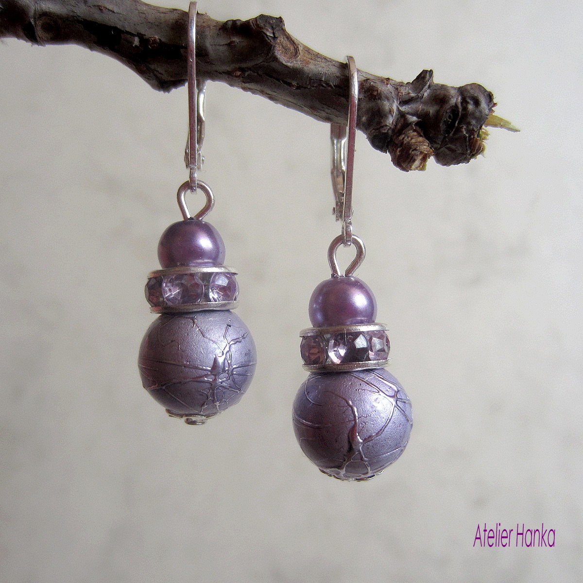 náušnice  ,, FIALOVÉ PERLIČKY 