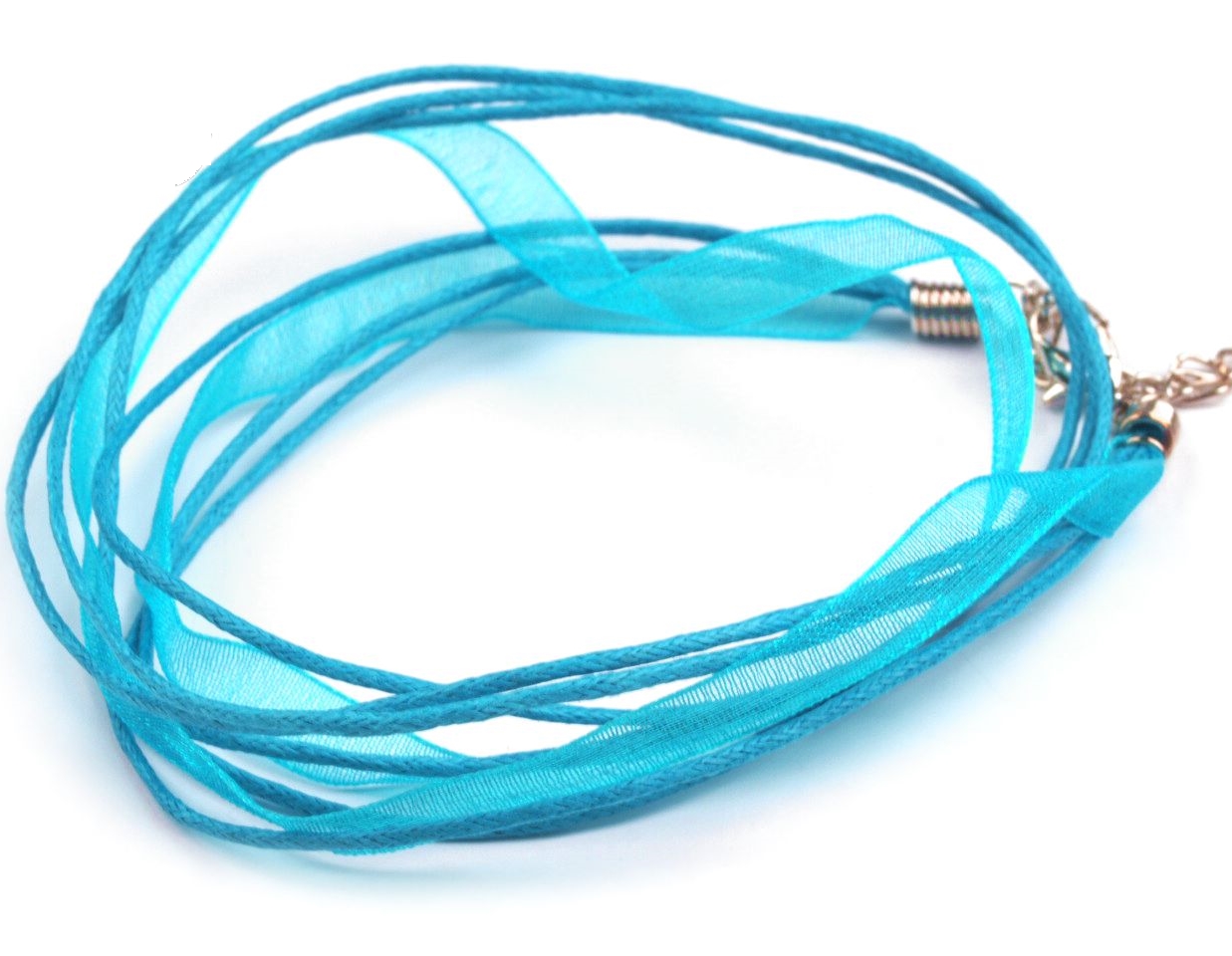 Víceřadá bavlněná šňůra se stuhou 45cm - tyrkysová