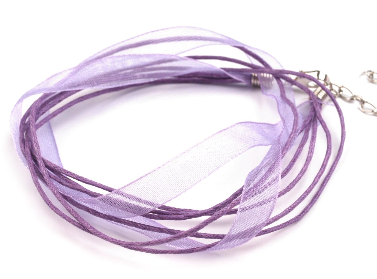 Víceřadá bavlněná šňůra se stuhou 45cm-sv. fialová