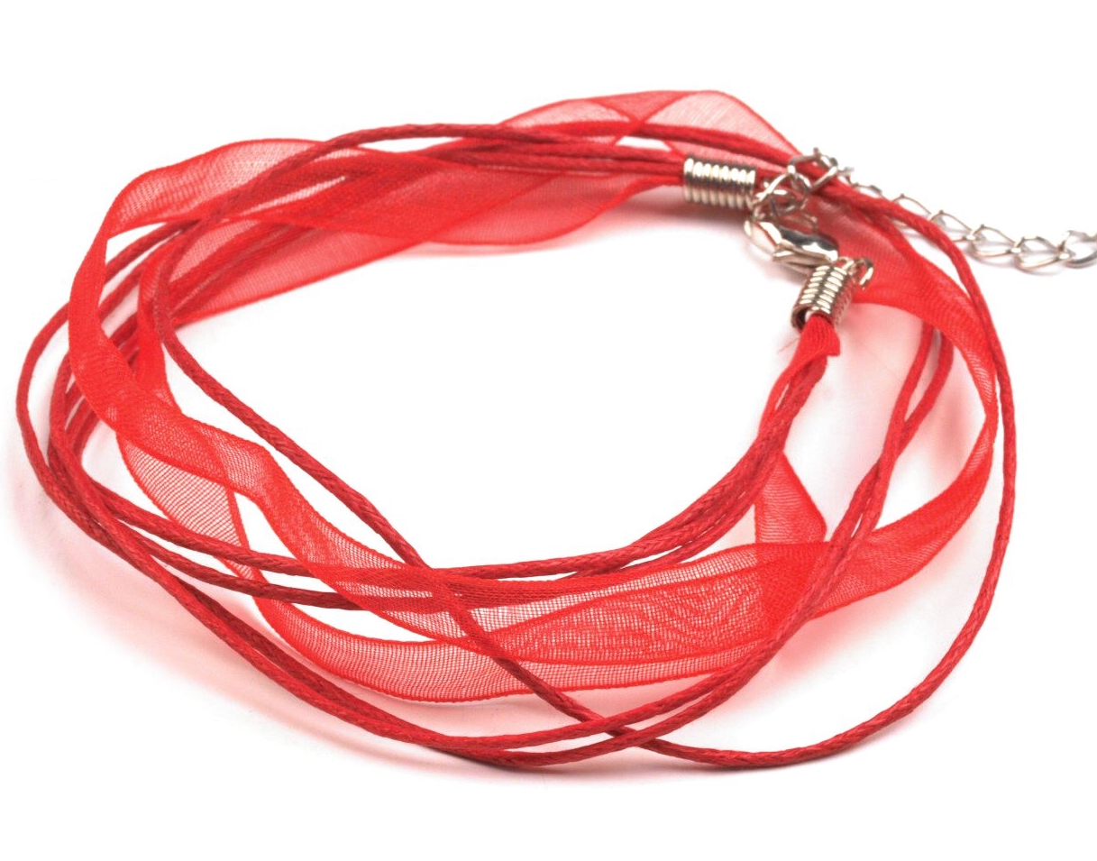 Víceřadá bavlněná šňůra se stuhou 45cm - červená