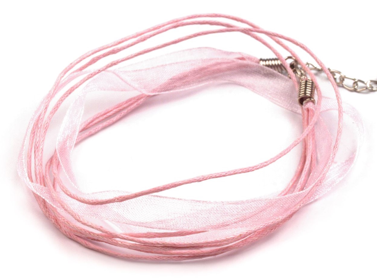 Víceřadá bavlněná šňůra se stuhou 45cm - růžová