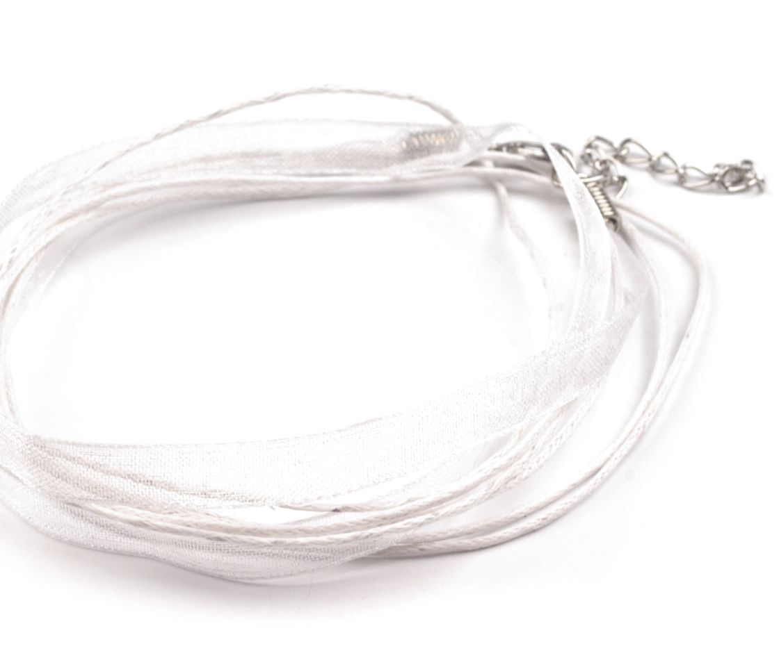 Víceřadá bavlněná šňůra se stuhou 45cm - bílá