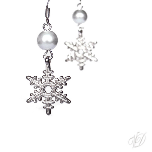 Náušnice - Vločky s bílou perličkou (0147)